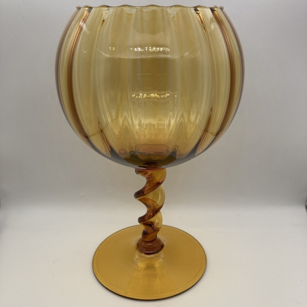 MCM Empoli Glass Italian Twisted Stem Dark Honey Amber Brown Optic Goblet 10"